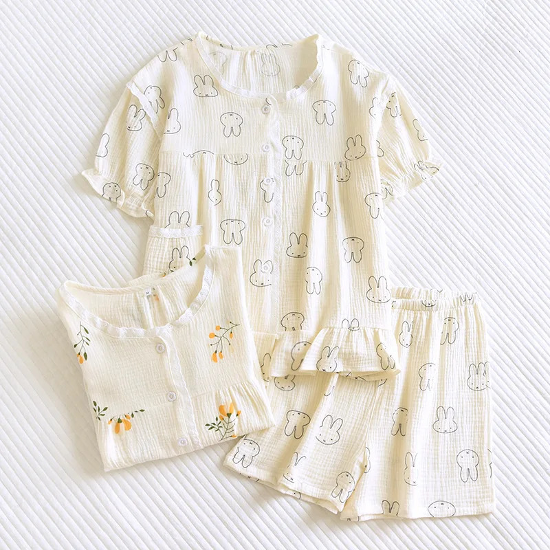Wholesale Retail Japanese and Korean Pajamas Womens Summer Cotton Short Sleeve Shorts Large Size Sweet Loungewear 250529