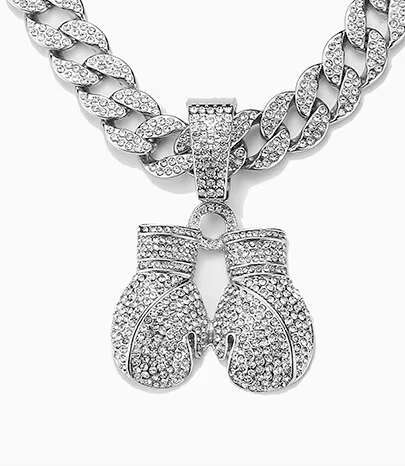 High Quality Hip Hop Style Diamond Boxing Glove Pendants Gold Letter Number Shaped Cuban Chain Necklaces for Men Women Parties