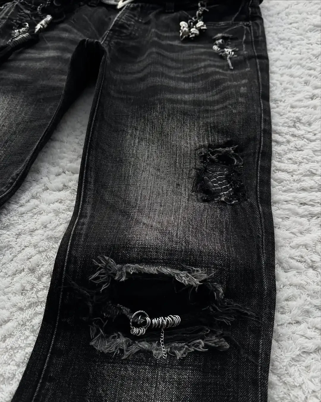 American Retro Gothic Skull Pattern Black Wash Slim Jeans Womens Summer Y2K Street Hiphop Fashion tie Tight Flared Pants 250604
