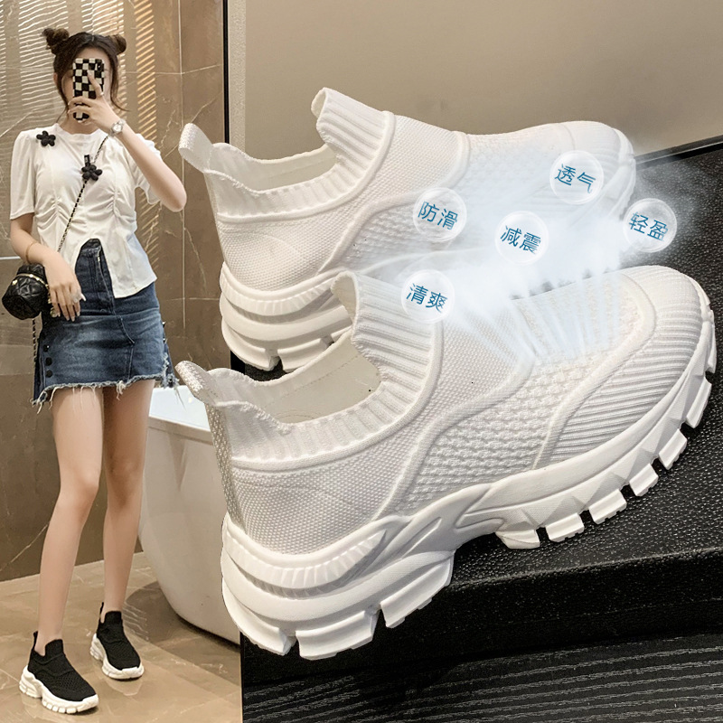 Flyknit Sneakers Summer New Mesh Breathable Lightweight Casual Shoes Thick Sole Slip On Casual Running Shoes For Women Trendy Ddmysaturn