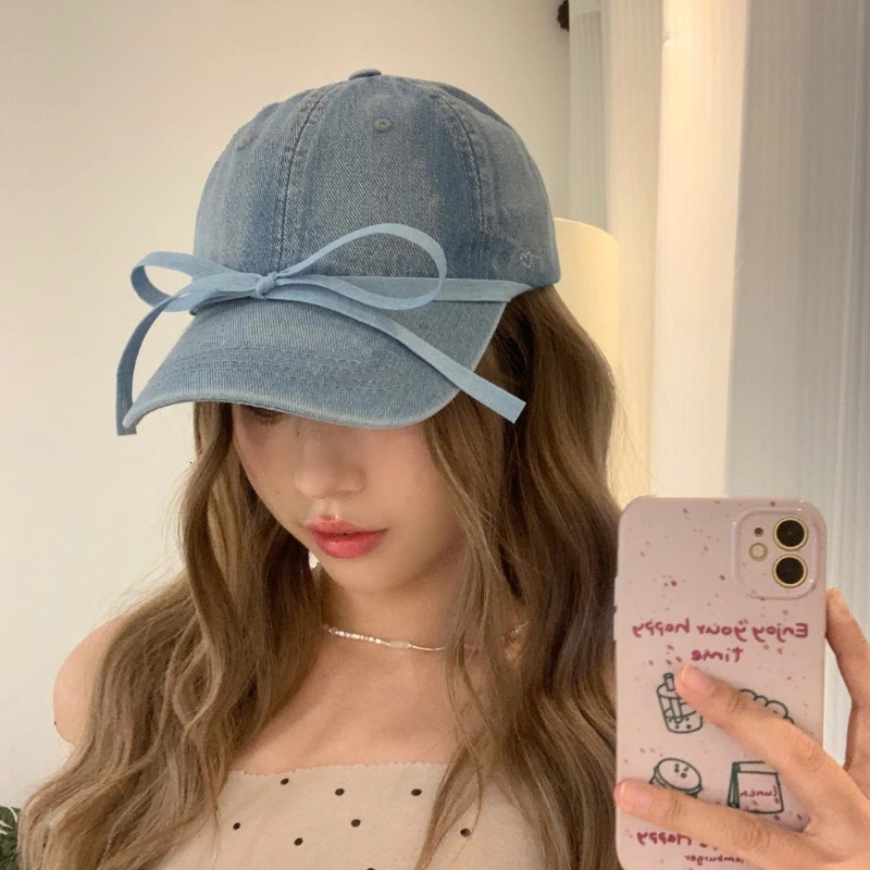 Sweet Bow Diamond Love Denim Baseball Caps Unisex Korean Version Niche Ins Casual Versatile Womens Hats 250603