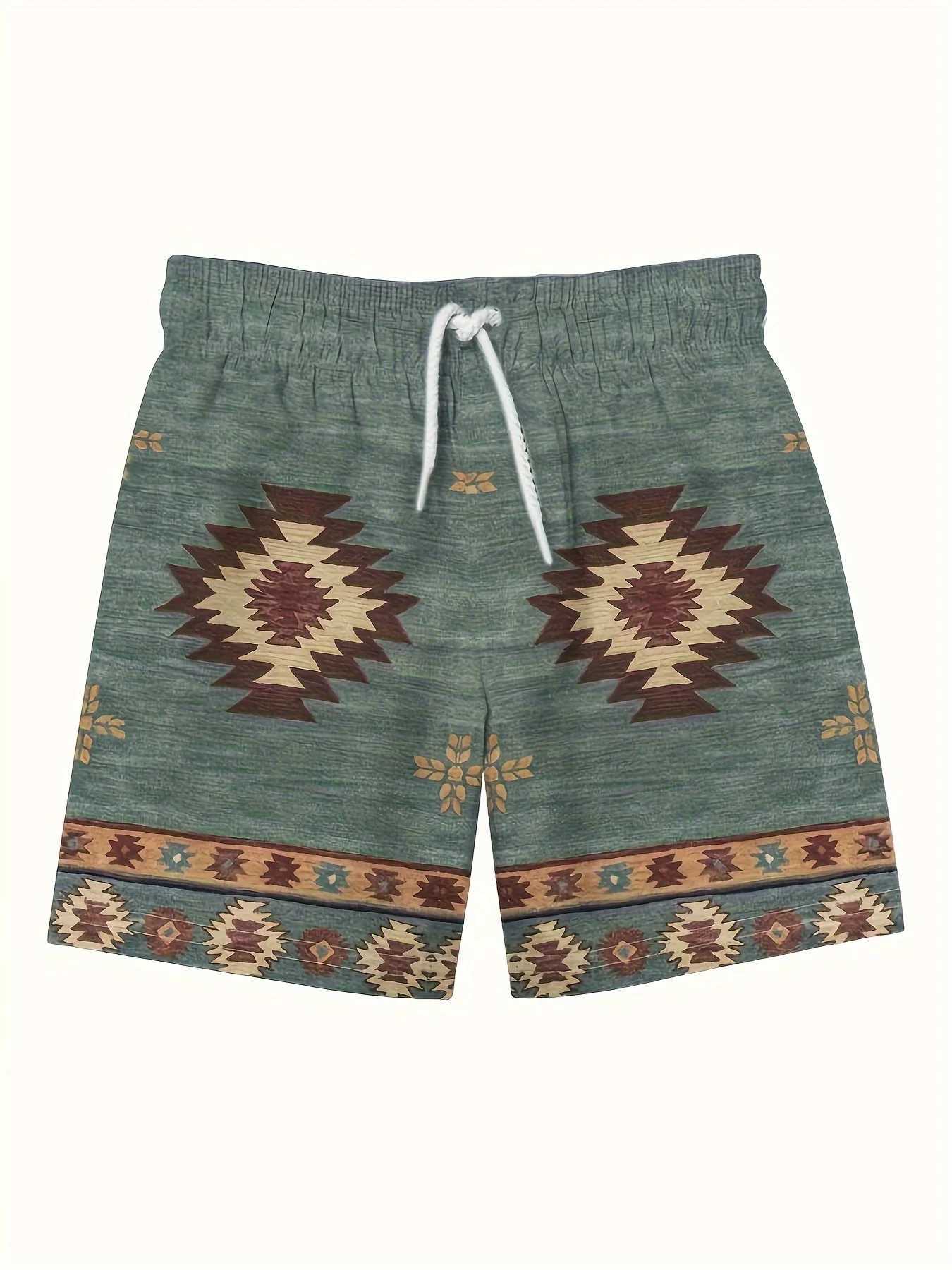 Summer Mens Regular Version Polyester Geometric Print Beach Shorts Suitable for Vacation and Daily Wear Swimming Shorts XJ250605