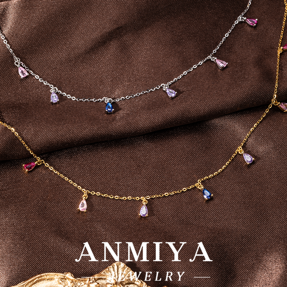 Sparkling Colorful Zircon Accented Silver Jewelry Layered Multi Water Drop Pendant, Tarnish-Resistant 925 Necklace for Daily