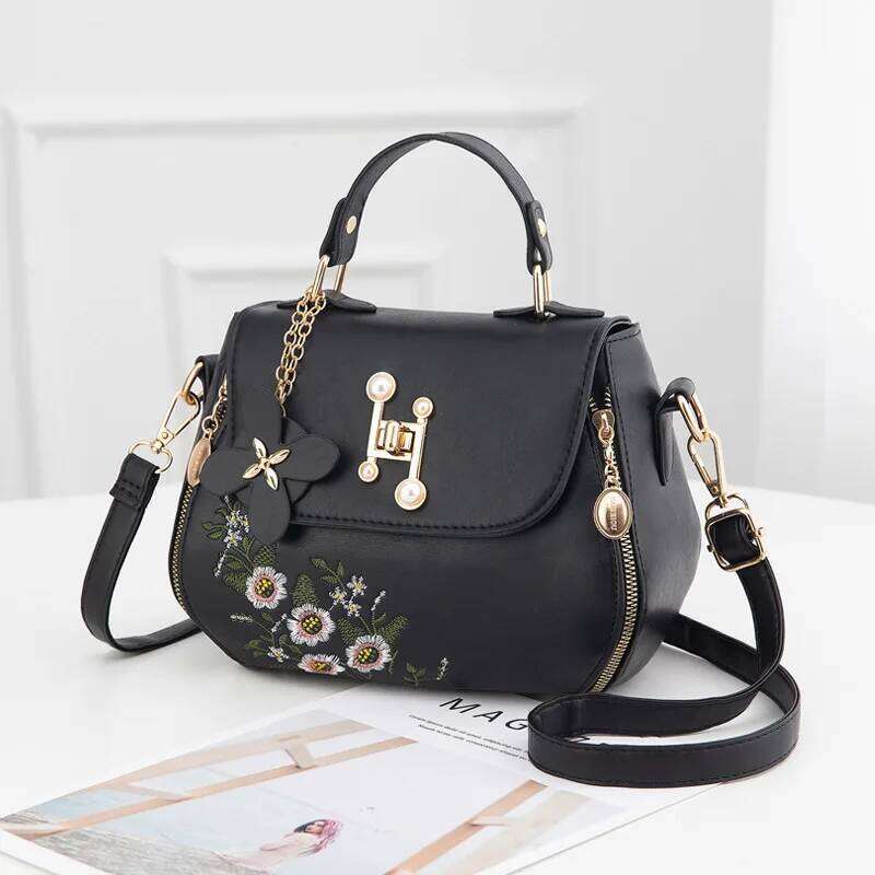 Fashion Embroidered Women's Handbag Temperament Trend Light Shoulder Crossbody Bag Women's Floral Decor Handbag