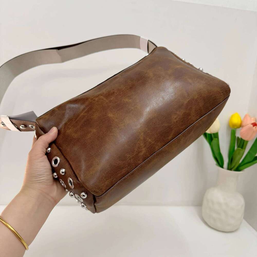 Women PU Eyelet Underarm Large Capacity Stylish Armpit Top Handle Motorcycle Style Shoulder Bag