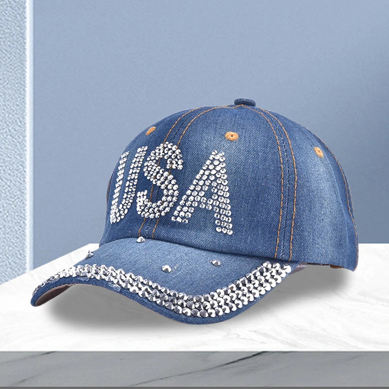 Women s Sparkling Rhinestone Embellished Adjustable Baseball Cap with Ponytail Opening for 4th of July Celebration 250603