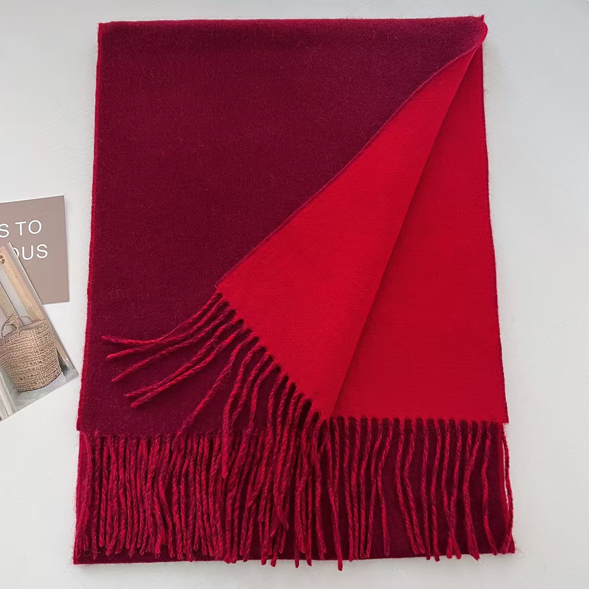 T887 wool scarf female winter student versatile male warm shawl dual-use couple birthday gift tassel neck scarf