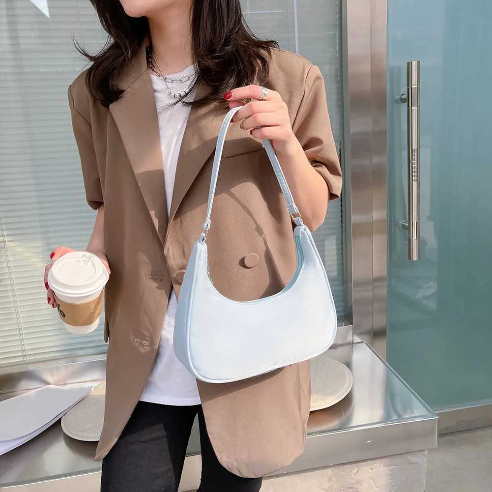New Vintage PU Leather Casual Nylon Women Small Underarm Shoulder Bags Female Daily Simple Solid Color Pleated Handbags XJ250605