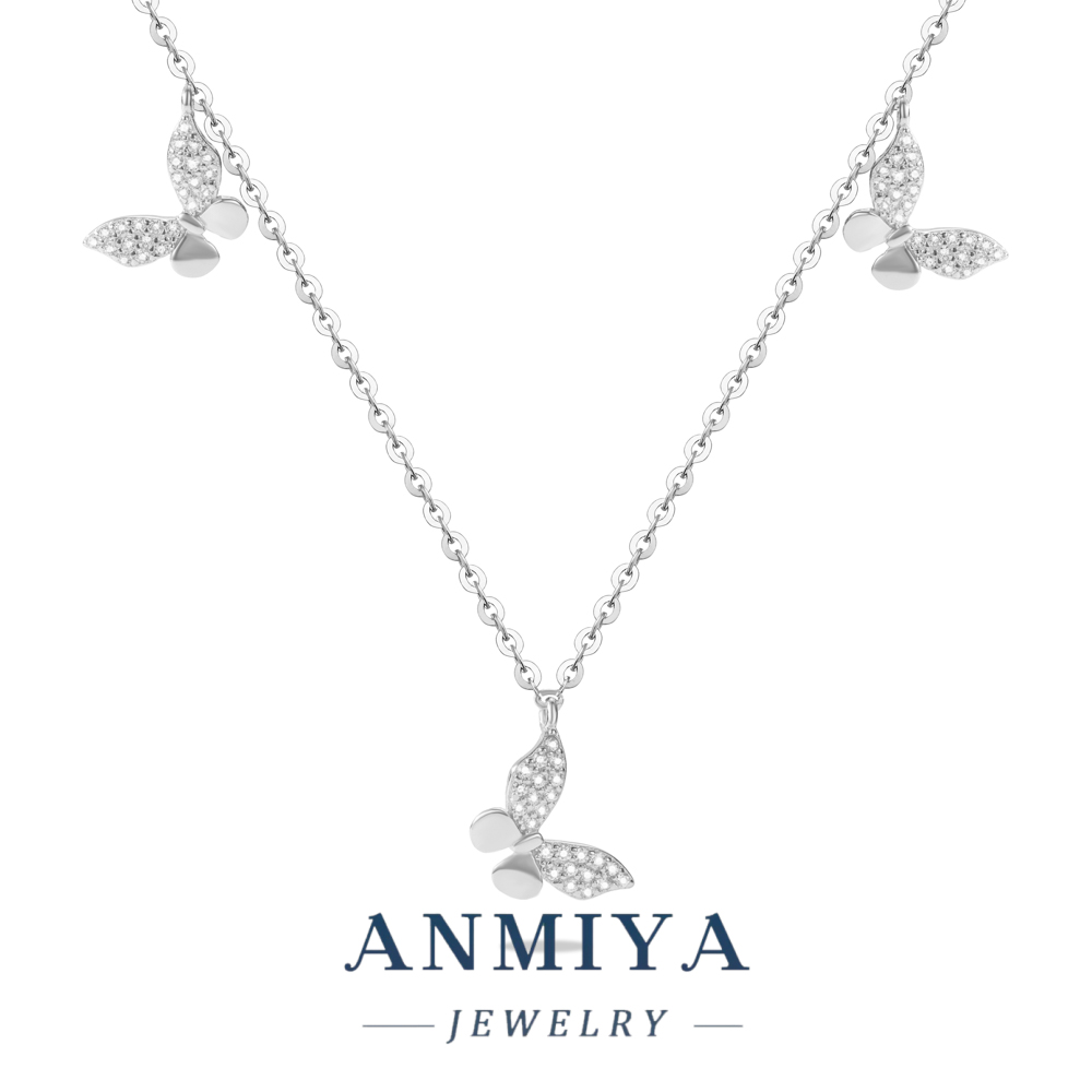 Wholesale Sterling Silver Jewelry Shiny 925 Necklace with Layered Necklace Design Featuring Multi Butterfly Pendant for Gift Set
