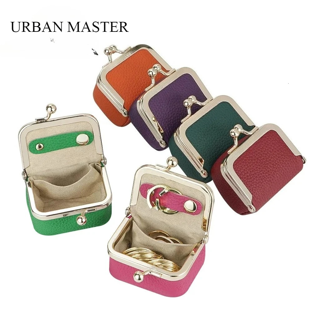 URBAN MASTER Genuine Leather Mini Jewelry Coin Purse Solid Color Kiss Lock Change Pouch Casual Small Storage Bag for Women 1894 250605