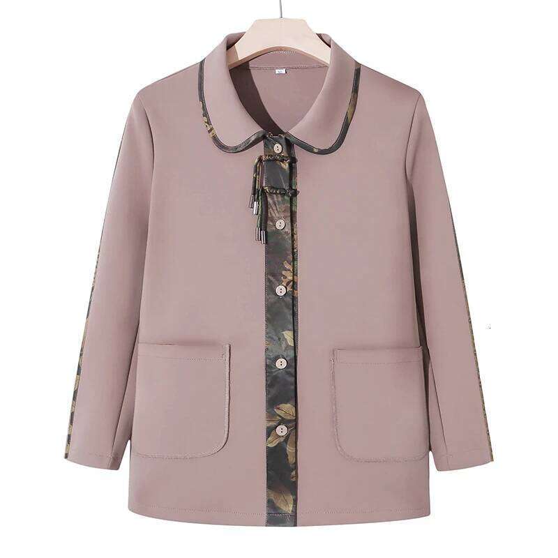 Windbreak 2024 Retro Autumn Casual Elegant 40-50 Year Women's Loose Printed Zipper Plus Size Jacket