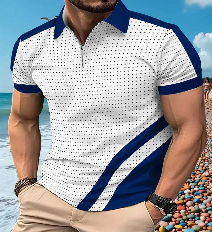 New summer 2025 European and American fashion sports POLO shirt button mens leisure and fitness short-sleeved polo shirt XJ250605