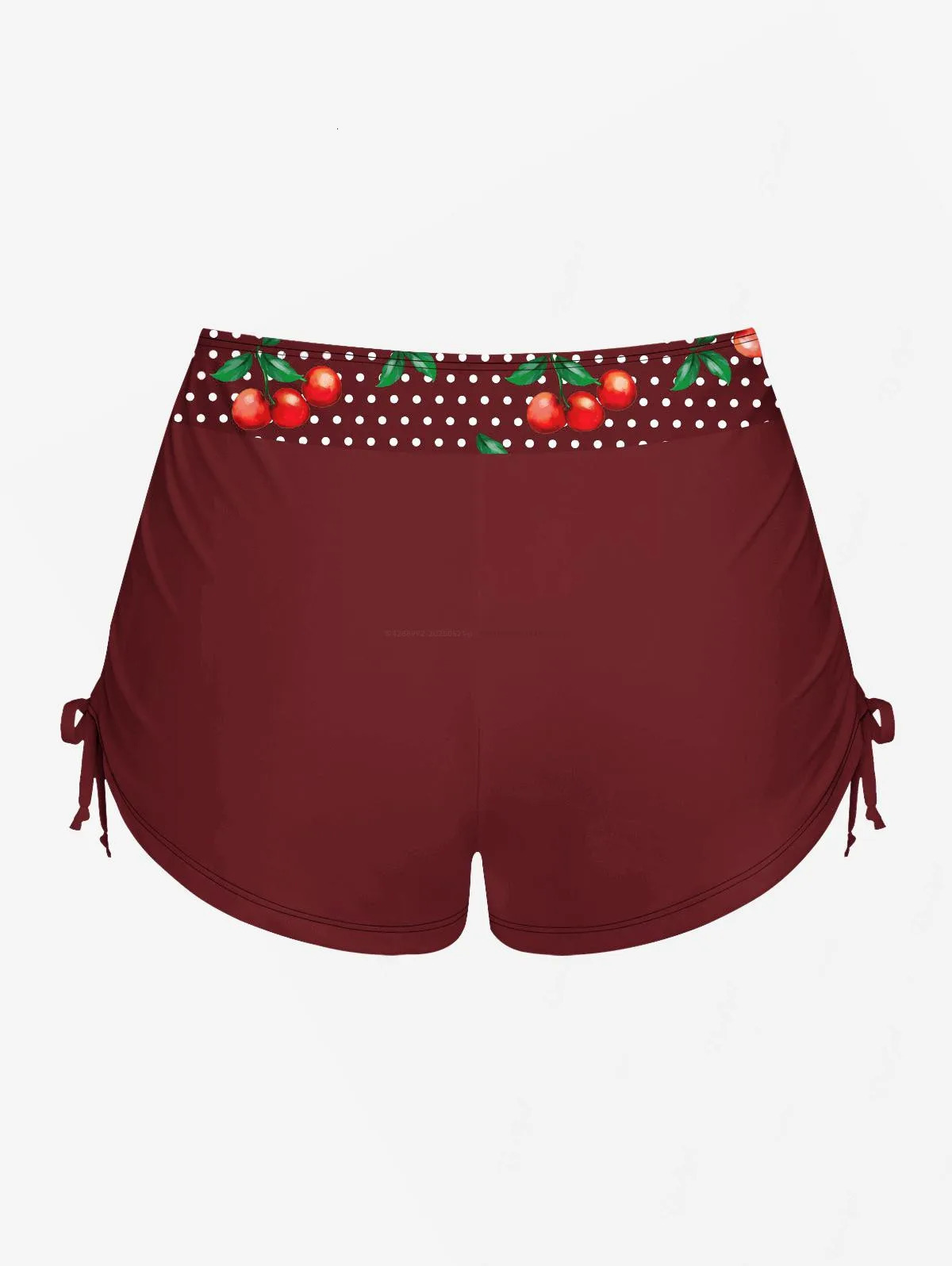 Rol plus Size Womens 1950s Retro Cherry Dots Print Halter Ruched Cinched Boyleg Tankini Swimsuit 250603