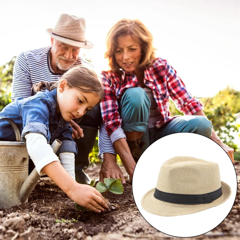 Men Women Straw Fedora Hat Trilby Cuban Sun Cap Panama Short Brim Floral Summer 250605