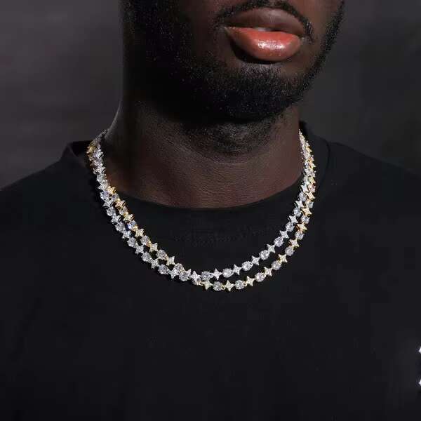 S925 Sterling Silver Round Cutting Moissanite Stars Necklace Shinny Universal Hip Hop Jewelry for Men and Women Exquisite Gift