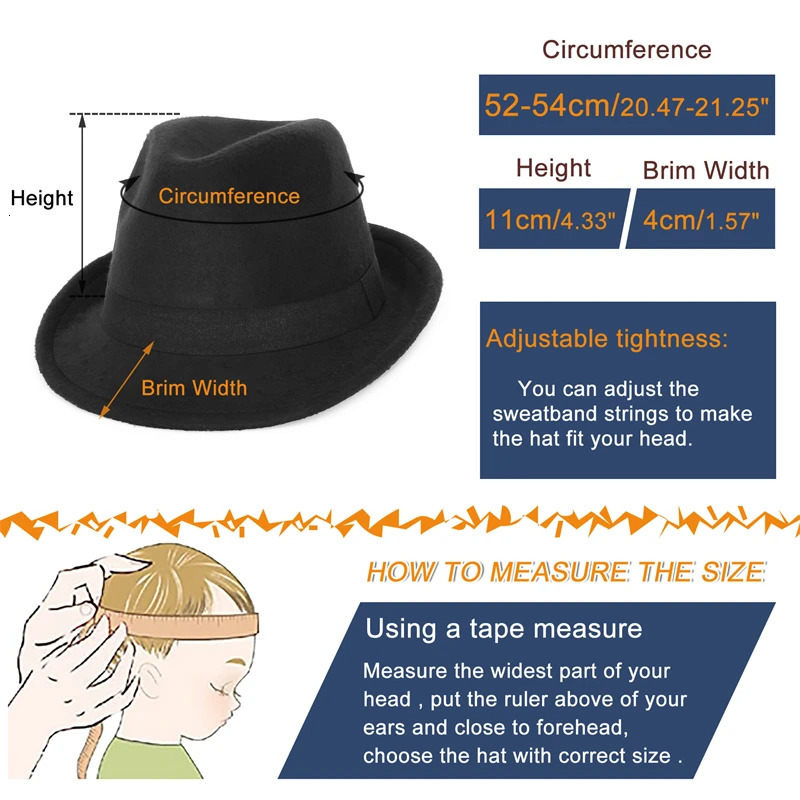 Vintage Kids Rolled Brim Trilby Hat for Boys Girls Child Fedora Hat Autumn Winter Felt Jazz Cap 250605