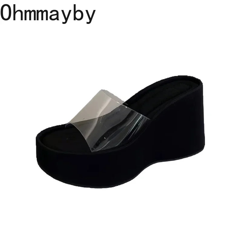 Summer Chunky Woman Slippers Fashion PVC Transparent Platform Wedges Heel Slides Ladies Casual Outdoor Beach Shoes 250605