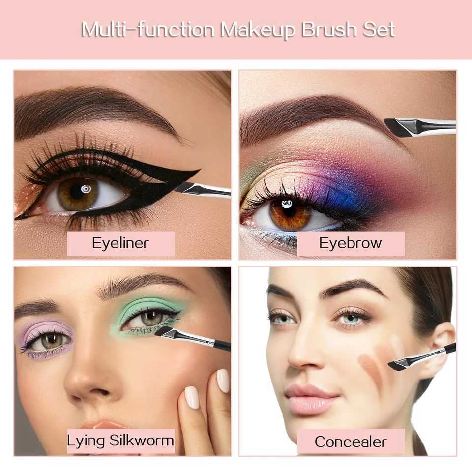 Ultra Thin Professional Slanted Angled Eyeliner Brushes Set - 6 Piece Precision Brush Kit for Precise Eyebrow Makeup Tools with W250605