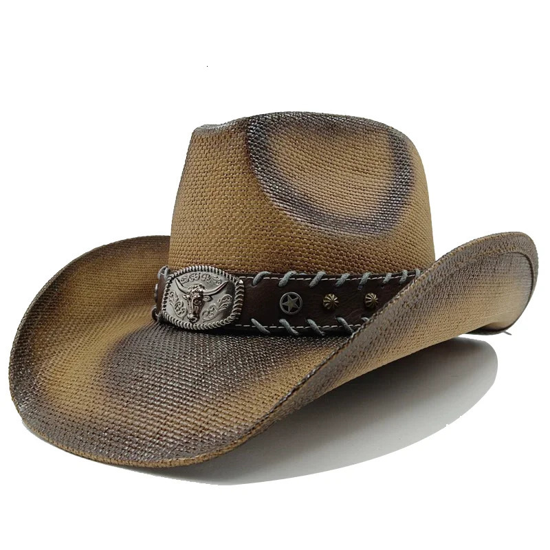 Thickened Cowboy Hat Vintage Straw Hat Mens and Womens Jazz Large Size Cowboy Hat Straw Hat Sun Hat Summer Hat 250604