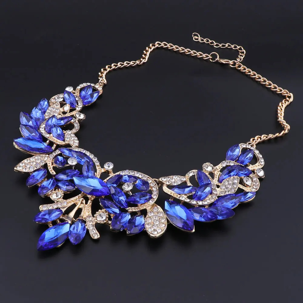 CYNTHIA Fashion Blue Crystal Necklace Earrings Set Bridal Jewelry Sets for Brides Wedding Party Costume Jewellery Set 250530