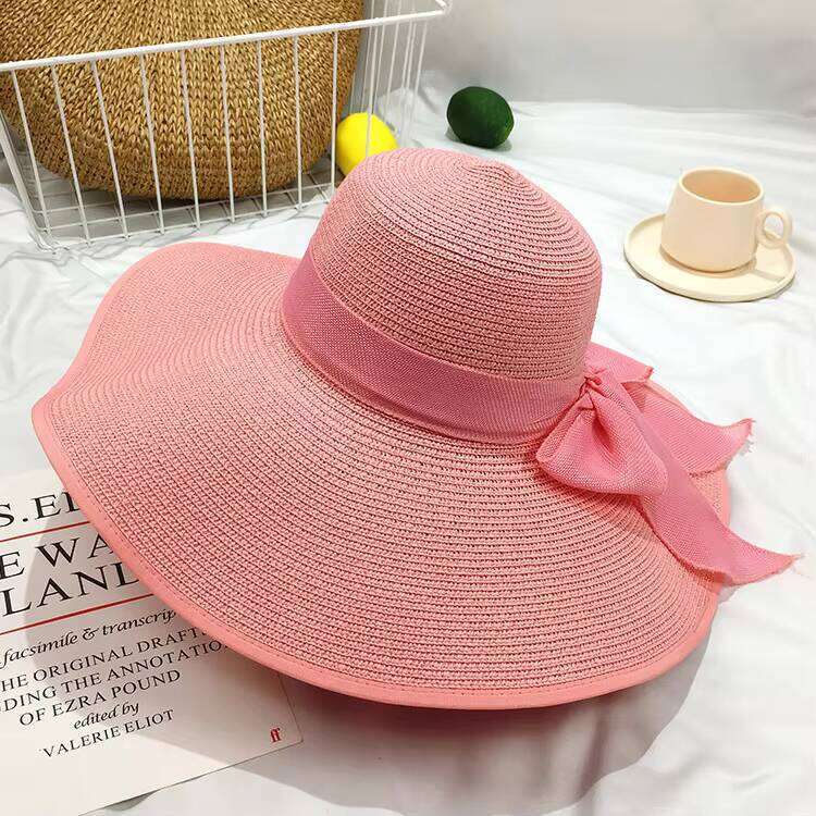Stock Women Paper Large Wide Brim Straw Floppy Summer Sun Fashion Broad Beach Hat