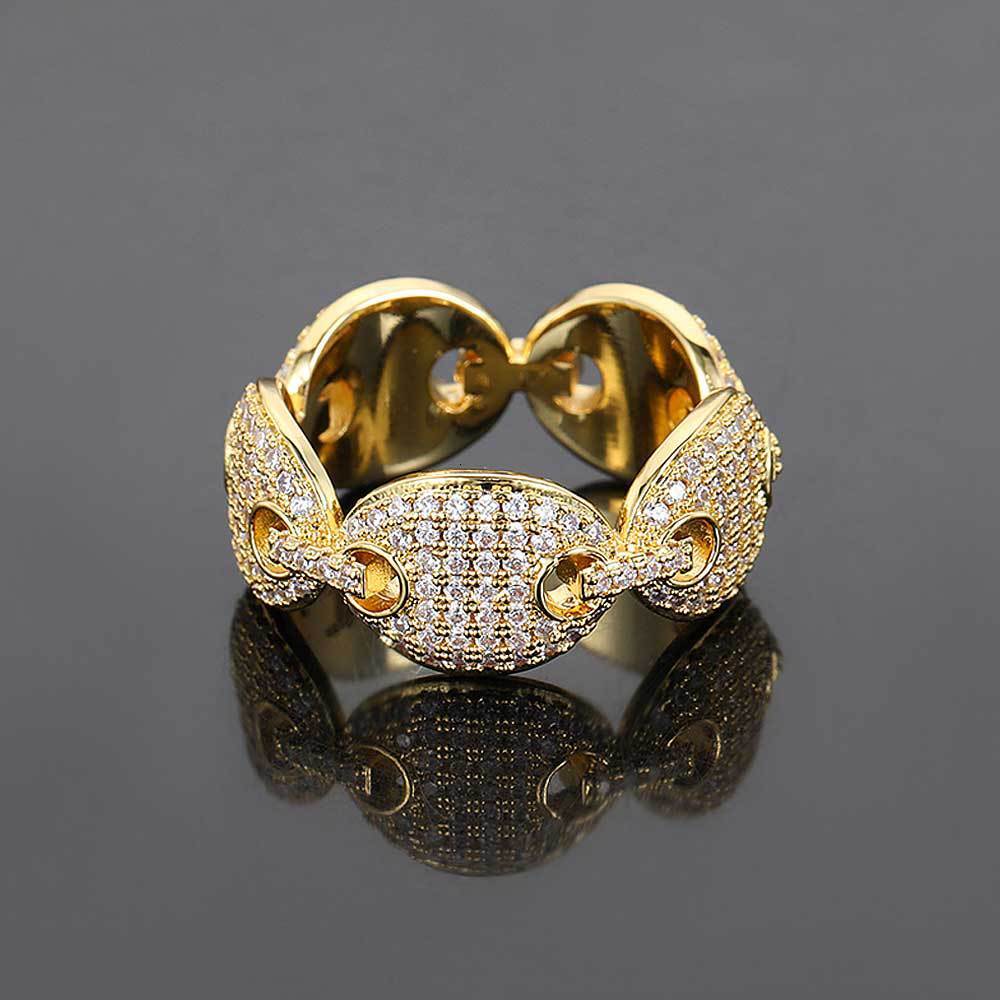 Hip Hop Ring Pig Nose Mens Ring Coffee Bean Cuban Ring Simple Cuban Ring moissanite