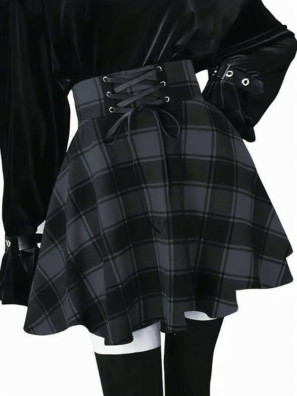 Short High Waist Gothic Lace Up Zipper Mini Women's Half Skirt B5