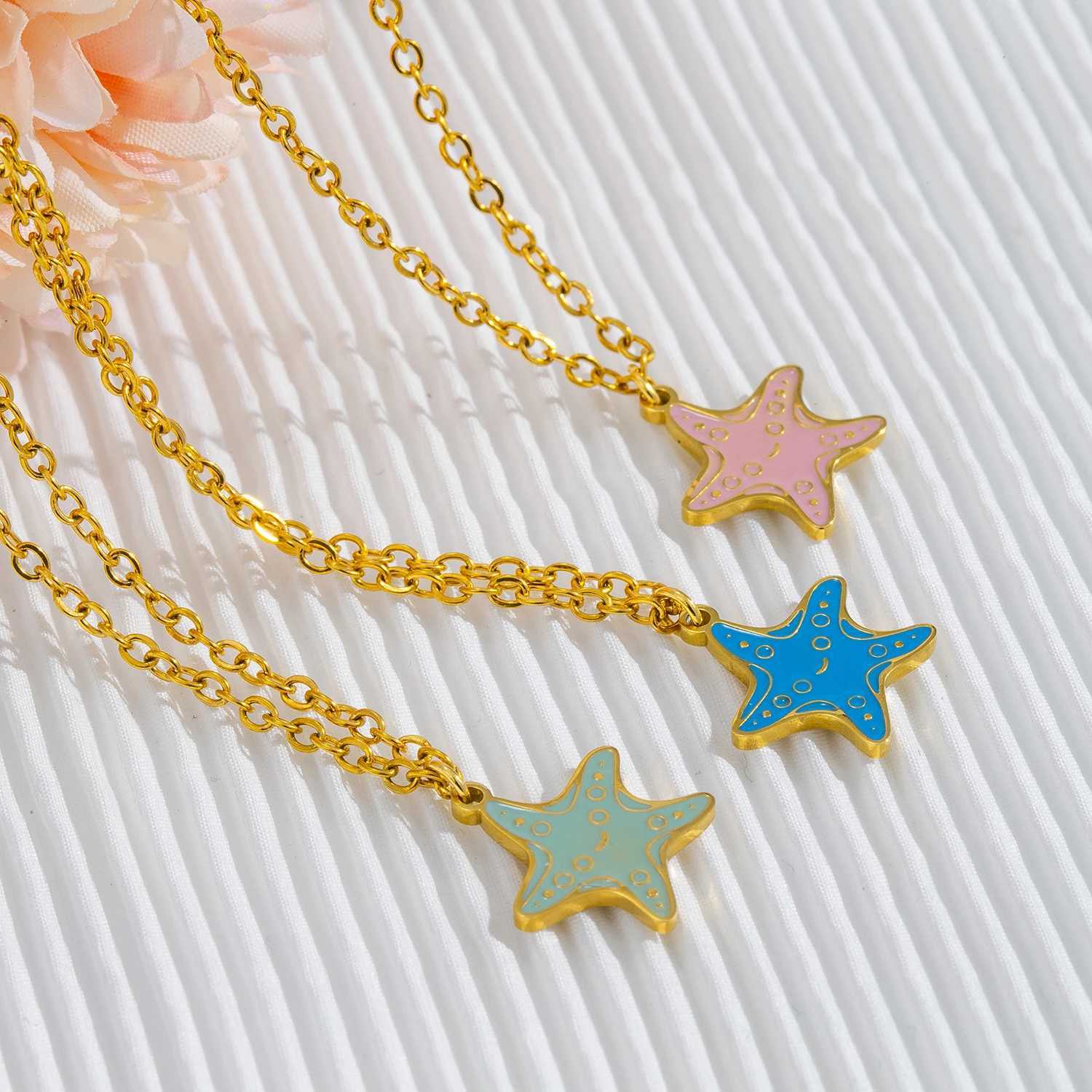 Blue Starfish Pendant Necklace for Women Polished Stainless Steel Delicate Jewelry Compact Elegant Design Perfect Gift for Her XJ250604