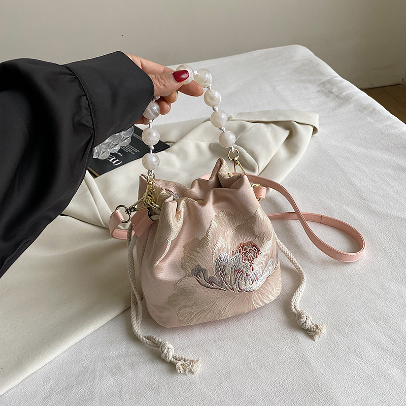 Free Shipping Designer Bag Fashionable New Black Gold Butterfly Crossbody Flower Texture Bucket Pearl Handheld Chinese Style Women's Bag