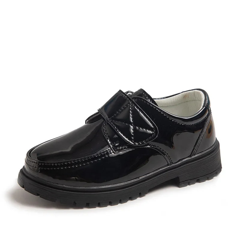 Children Fashion Leather Shoes Boys Hook Loop Glossy Simple Black Uniform School Shoes Loafers Kids Shoes 250604