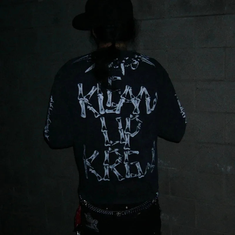 Gothic Harajuku Y2K Streetwear Graphic Top Men Vintage Retro Skeleton Round Neck Long Sleeve Hip Hop Casual Pure Cotton Tshirt 250605