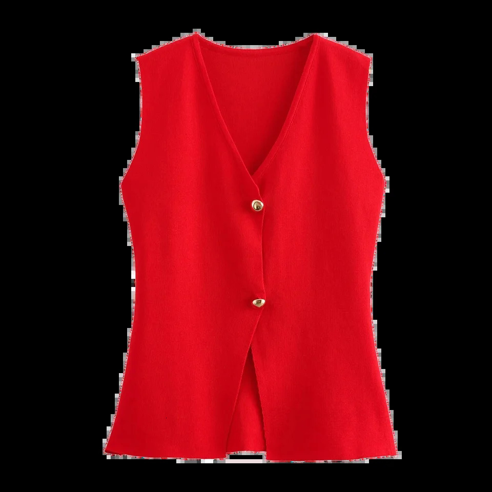 Knit Sleeveless Vest Woman Button 2025 Spring Cropped Vests for Women Streetwear Basic Top Knitted For 250530