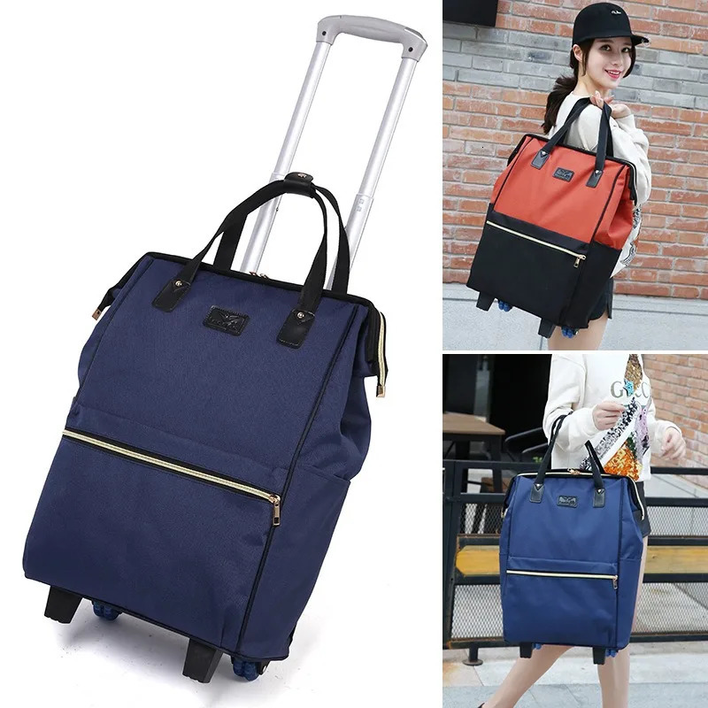 Underseat Carry on Luggage with Wheels Womens Handbag Short-distance Light Large-capacity Rolling BackpackTravel Boarding Bag 250530