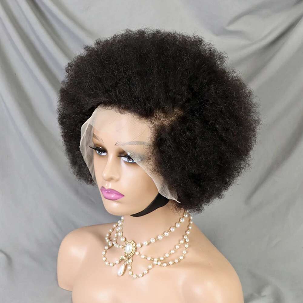 Front Short Afro Kinky Human Hair 250% Density 13x4 HD Lace Frontal Fluffy Curly Bob Wigs for Black Women