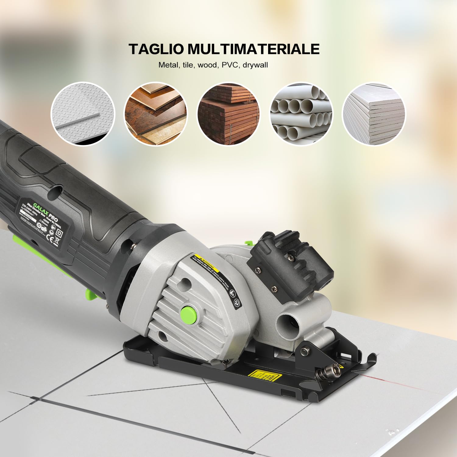 GALAX PRO Mini Circular Saw, 480W 3500 RPM Maximum Cutting Depth of 28.5mm Three Pieces of 85mm Saw Blades with Laser Guide Rails Suitable for Wood PV