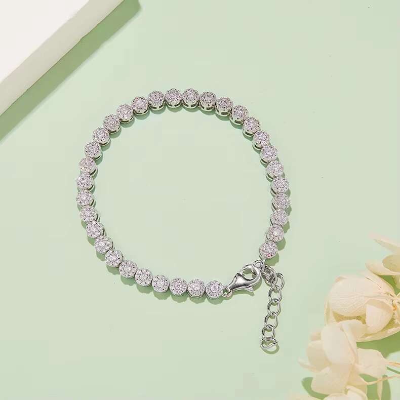 2.0mm Round Cut S925 Silver Flower Shape Moissanite Bracelet Tennis Women Luxury Chain Fine Jewelry Bracelet