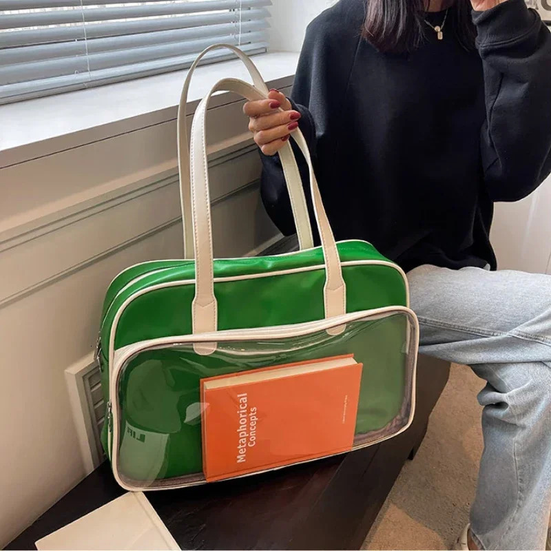 Spring Fashion Shopper Transparent Leather Travel Bags for Women Large Capacity Men Sport Waterproof Voyage Shoulder Bag 250530