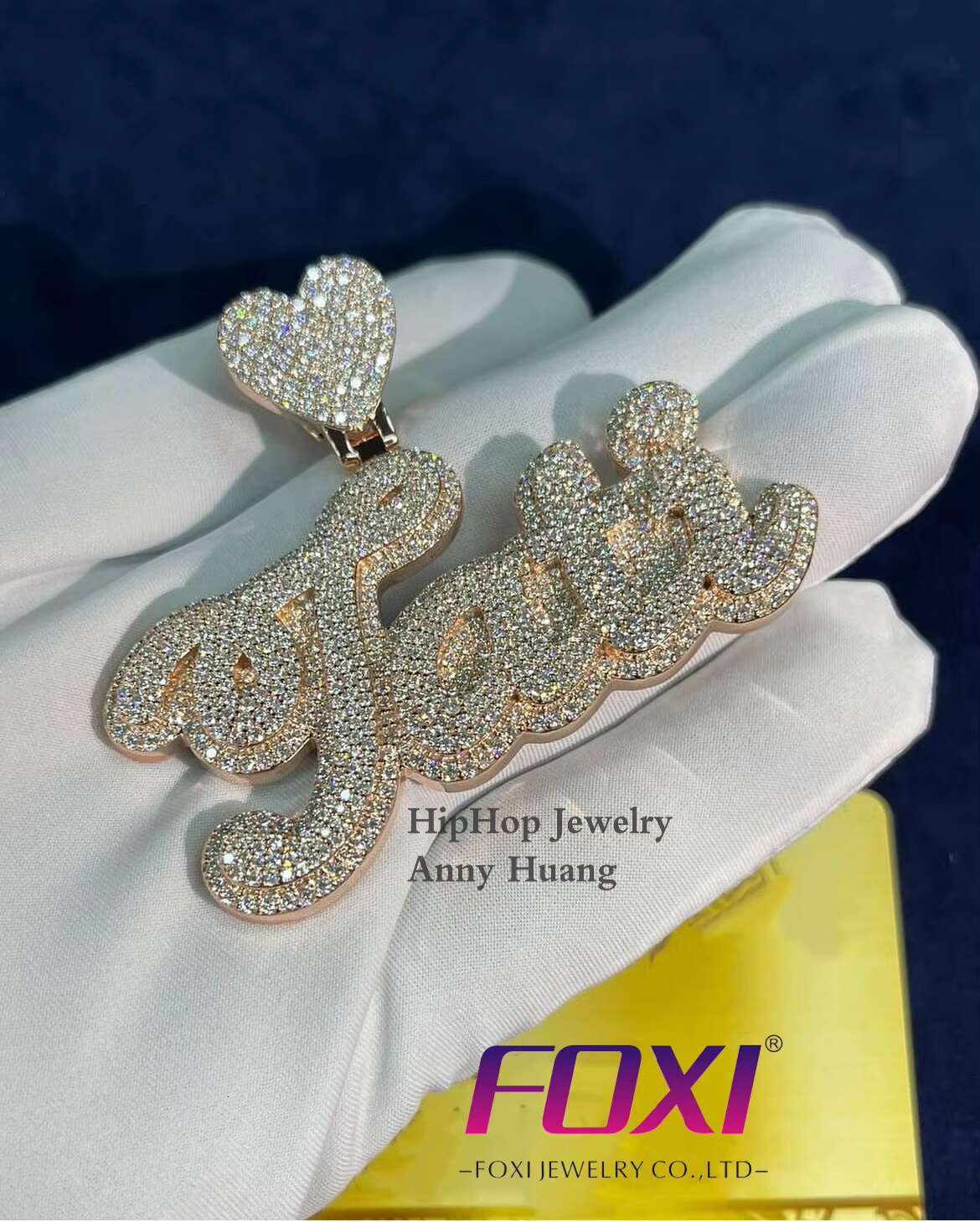 Rapper Jewelry Mens 925 Sterling Silver Moissanite Diamond Pendant Rose Gold Two Tones Heart Clasp Custom Name Letter Pendant