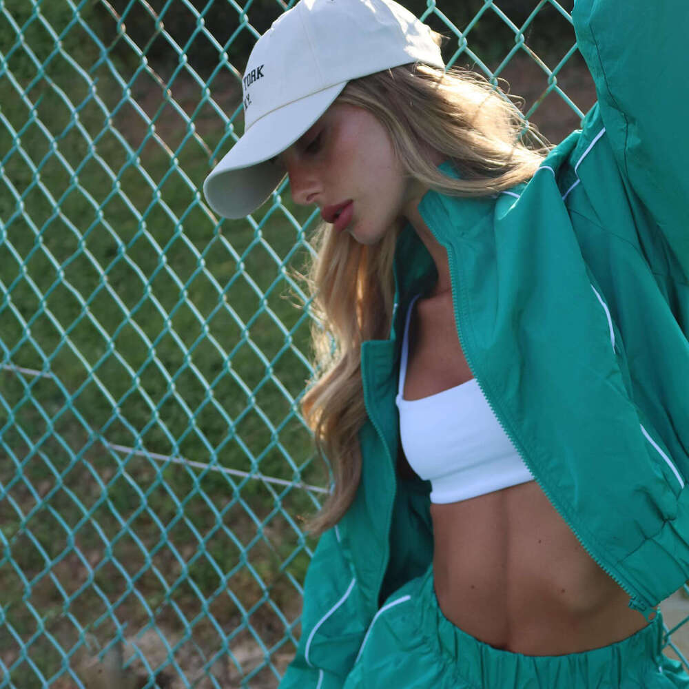 American Style Trendy Brand 2025 New Summer Sportswear Two-Piece Set Thin Green and White Color Block Fashion Casual Comfortable