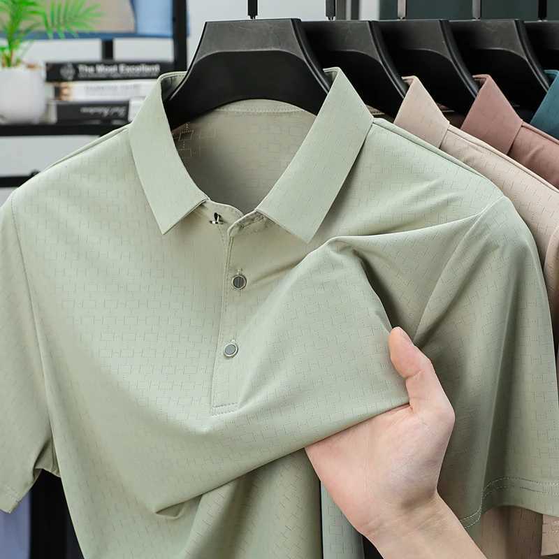 High End Ice Silk Short Sleeved Mens Top Summer Thin Polo Shirt Business Casual Half Sleeved T-shirt XJ250605