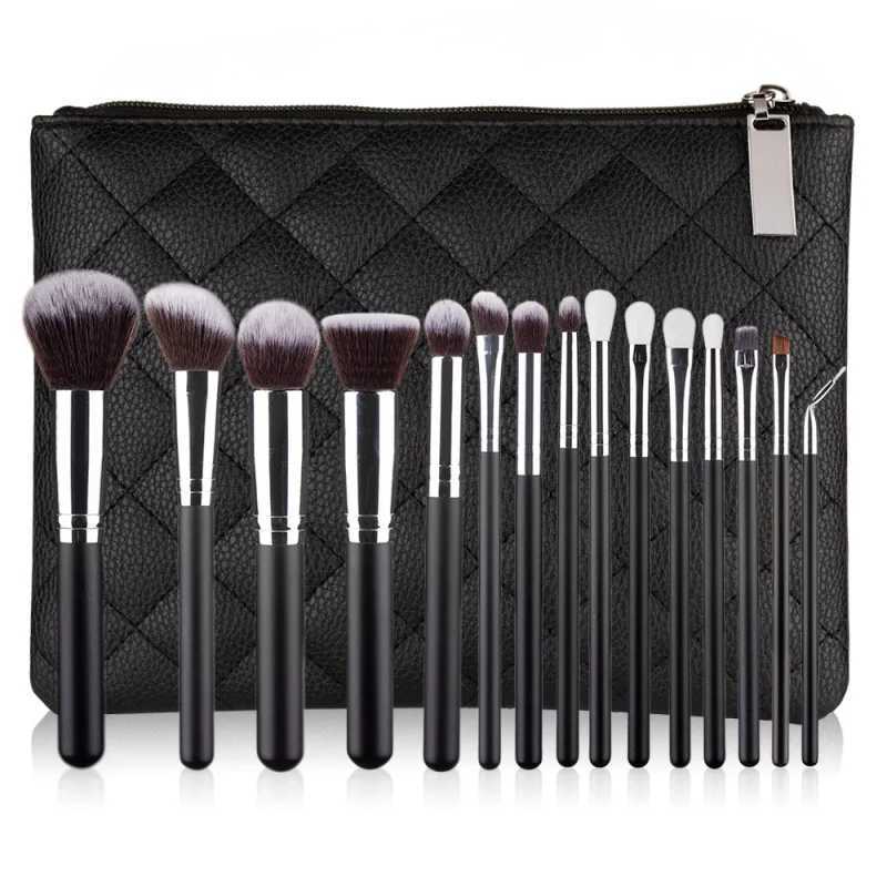 New Cangzhou15Pink Plaid Pattern Makeup Brush Set with Rose Gold Wooden Handle Makeup ToolsW250605