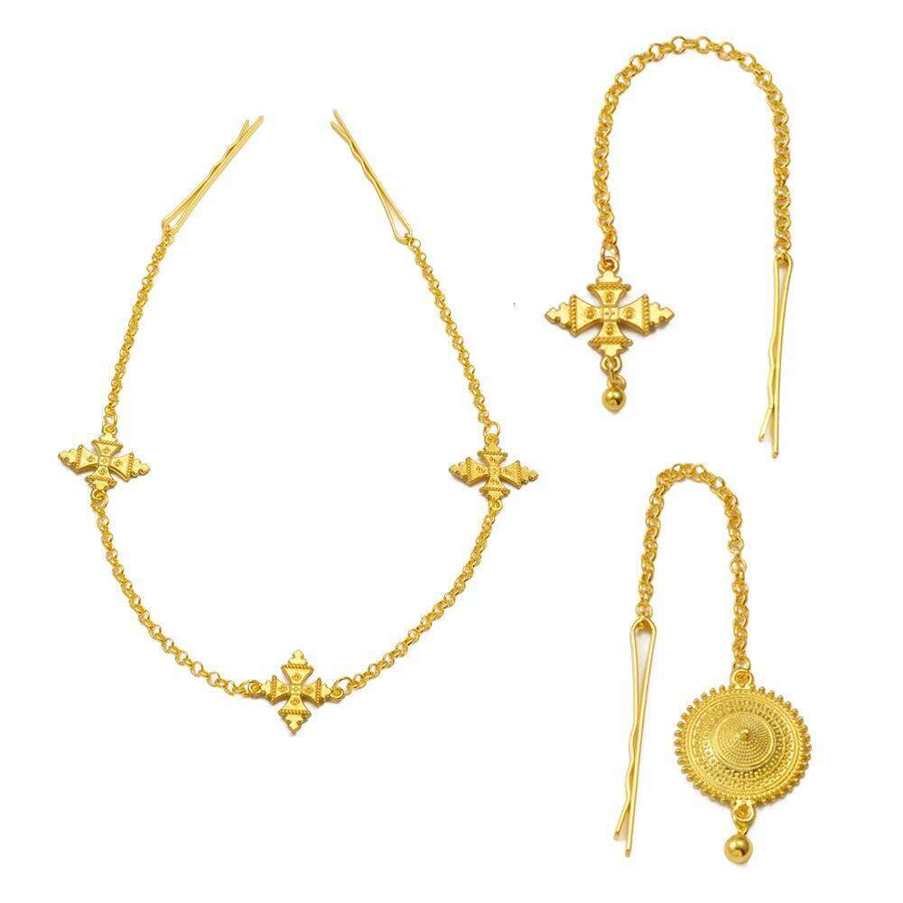 Anniyo Ethiopian Eritrean Habesha For Women Girls African Gold Color Ethnic Hair Jewelry Forehead-Chain #302316