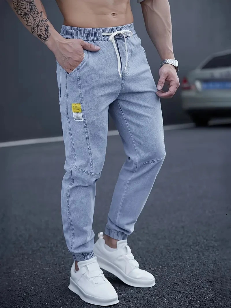 2025 Spring Autumn Black Blue Cargo Jeans Men Streetwear Denim Jogger Pants Baggy Harem Jean Trousers Plus Size 250605Z