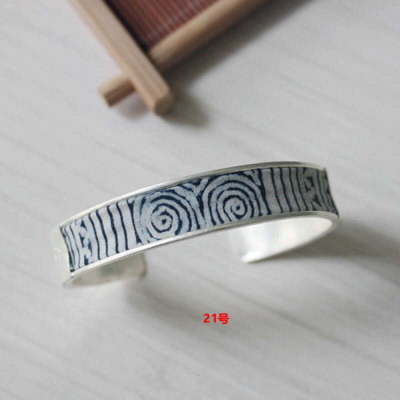 DHCollections Ancient Style Sier Wind Blue Old Couple Postage Bracelet Strip Text Wax Dyed Replica