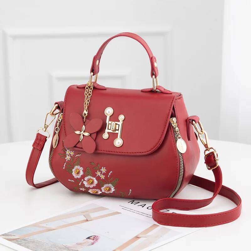 Fashion Embroidered Women's Handbag Temperament Trend Light Shoulder Crossbody Bag Women's Floral Decor Handbag