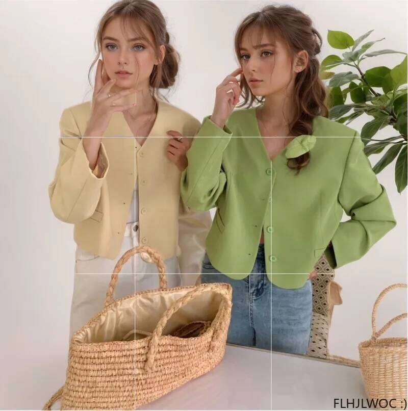 Coats Designer Women 5 Colors Autumn Chic Korea Design Short Coats High Street Women Fashion Cute Elegant Office Lady Button Notched Blazer Jackets De