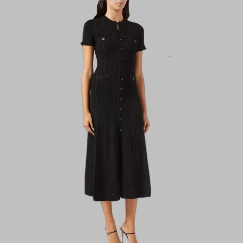 Slim Fit Knitted Dress Hollow out Lace Sleeve Sensation High End Style Small Fragrance Trend Cross Border Arrival 250604