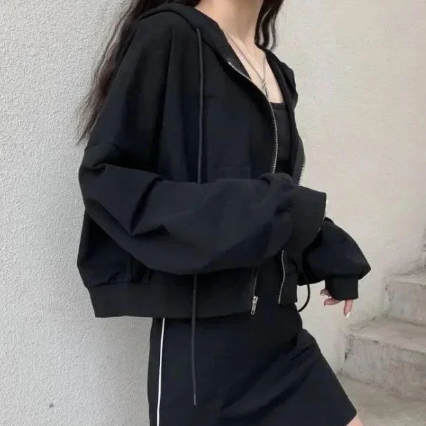 Loose Womens Hoodie Autumn Long Sleeve Short Thin Sporty Top Korean Style Student INS Of The Season Fashion Outerwear 250604