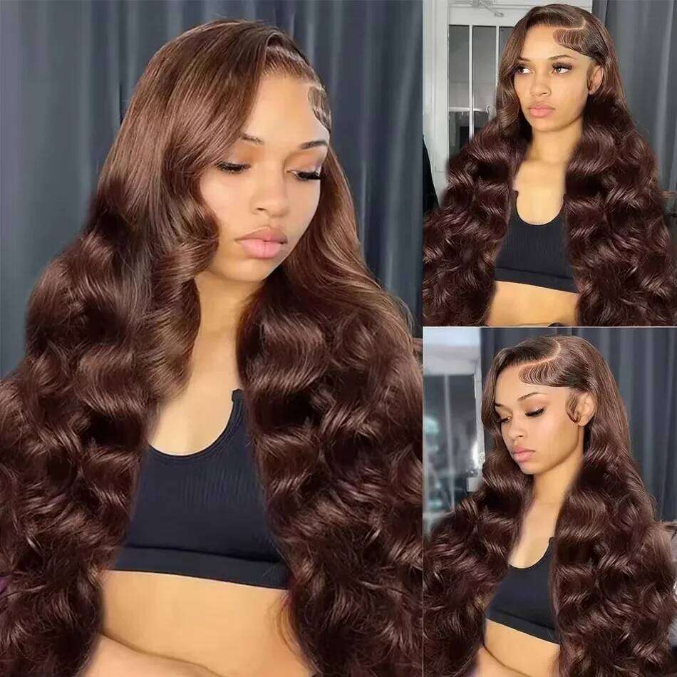 #4 Chocolate Brown Body Wave 18-46 Inch Front 13x6 Lace Frontal Wig 100% Pre Plucked Colored Human Hair Wigs