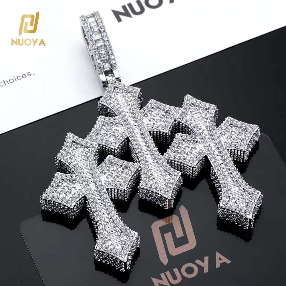 Fine Jewelry Pass Diamond Tester Large Hip Hop Pendant for Men Women Iced Out Baguette Three Cross Pendant